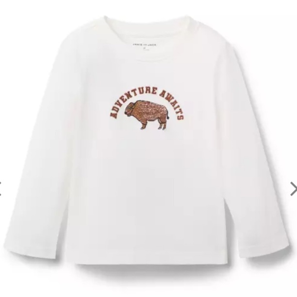 Buffalo Tee (White Long Sleeve Tee) with Buffalo Design by Janie and Jack